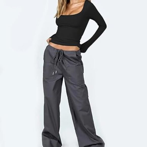 NEW! Cute Womens Long Sleeve Square Neck Shirts Slim Fit Y2K TShirt Fall Winter - Picture 3 of 7